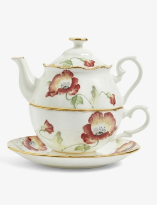 selfridges Royal Albert 100 Years 1970 Poppy Tea for One Fine Bone China Three-Piece Tea Set- Buy online at McGrocer