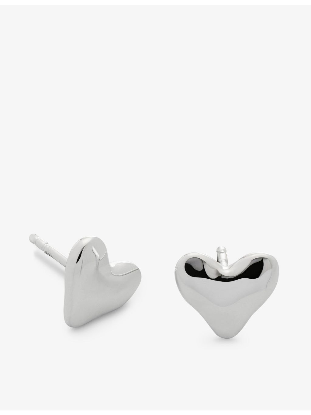 Monica Vinader sterling silver heart-shaped stud earrings, imported from the UK
