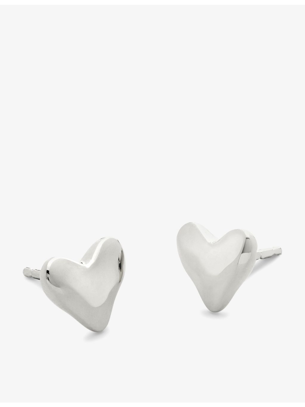 Monica Vinader sterling silver heart-shaped stud earrings, imported from the UK