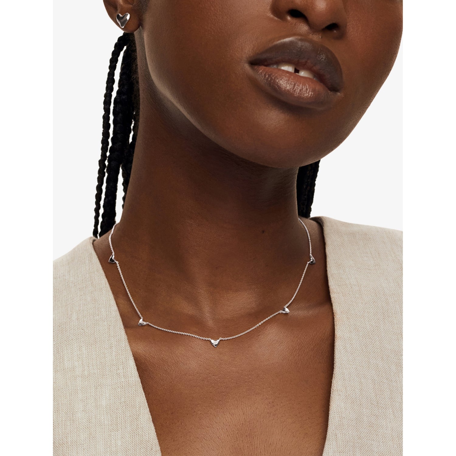 Monica Vinader sterling silver heart charm necklace, UK version