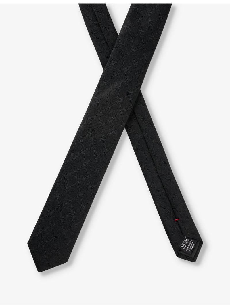 HUGO monogram jacquard silk tie with wide blade, imported from the UK