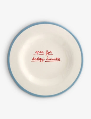 Laetitia Rouget 'Open for Dodgy Business' dessert plate 20cm, UK version
