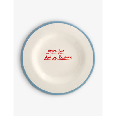 selfridges Laetitia Rouget Open For Dodgy Business Hand-Painted Stoneware Dessert Plate 20cm- Buy online at McGrocer