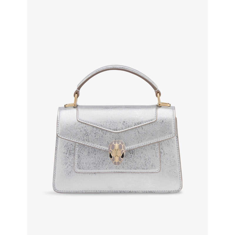 Serpenti Forever mini stud-embellished leather top-handle bag - BLACK