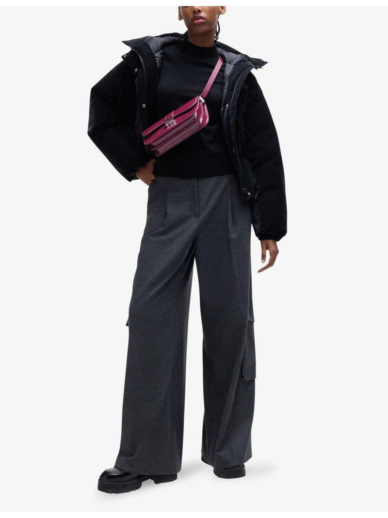 HUGO large faux-leather shoulder bag with logo plaque, imported from the UK