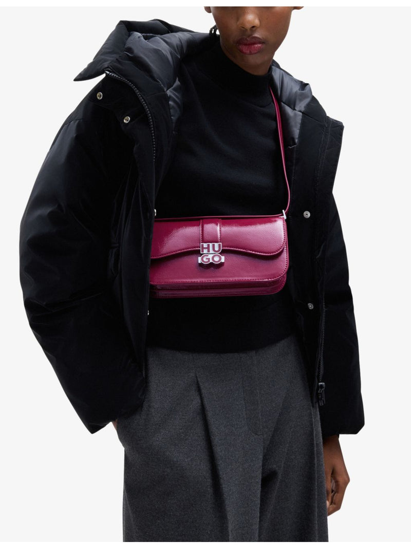 HUGO large faux-leather shoulder bag with logo plaque, imported from the UK