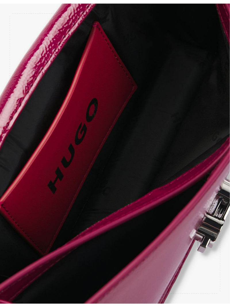 HUGO large faux-leather shoulder bag with logo plaque, imported from the UK