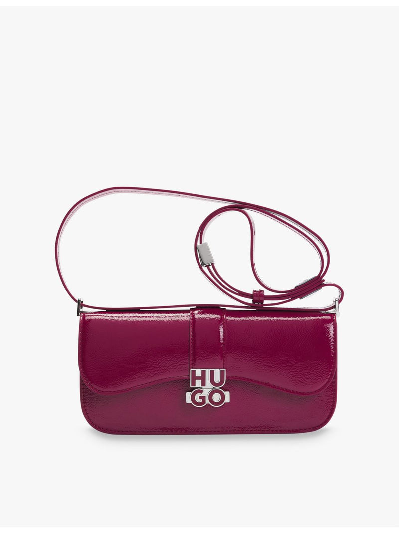 HUGO large faux-leather shoulder bag with logo plaque, imported from the UK