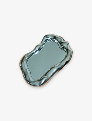 Refy silver-tone brass mirror with polished finish, 11cm x 9.5cm (British brand)