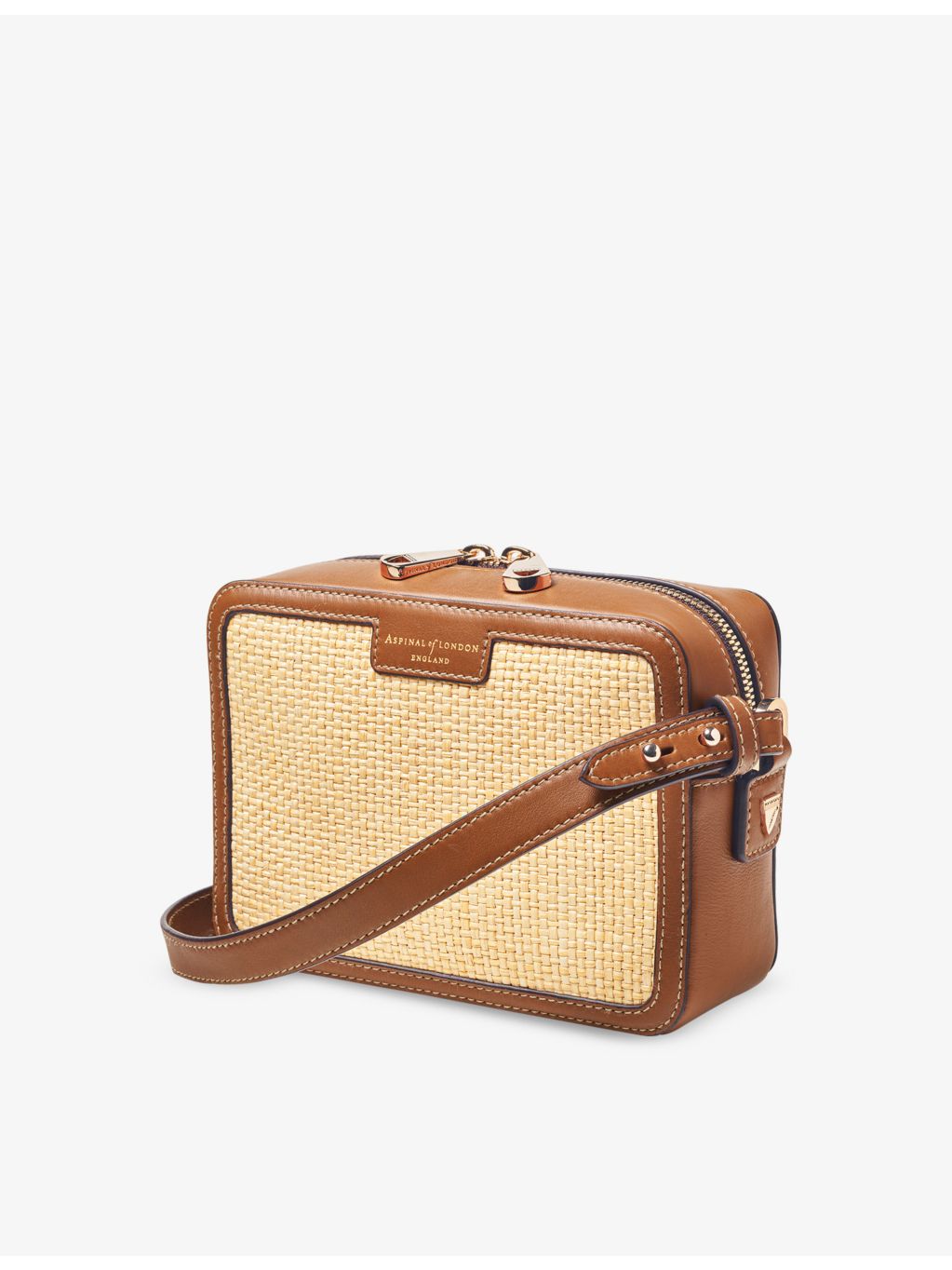 Aspinal of London contrast-weave logo-embossed leather camera bag, UK version