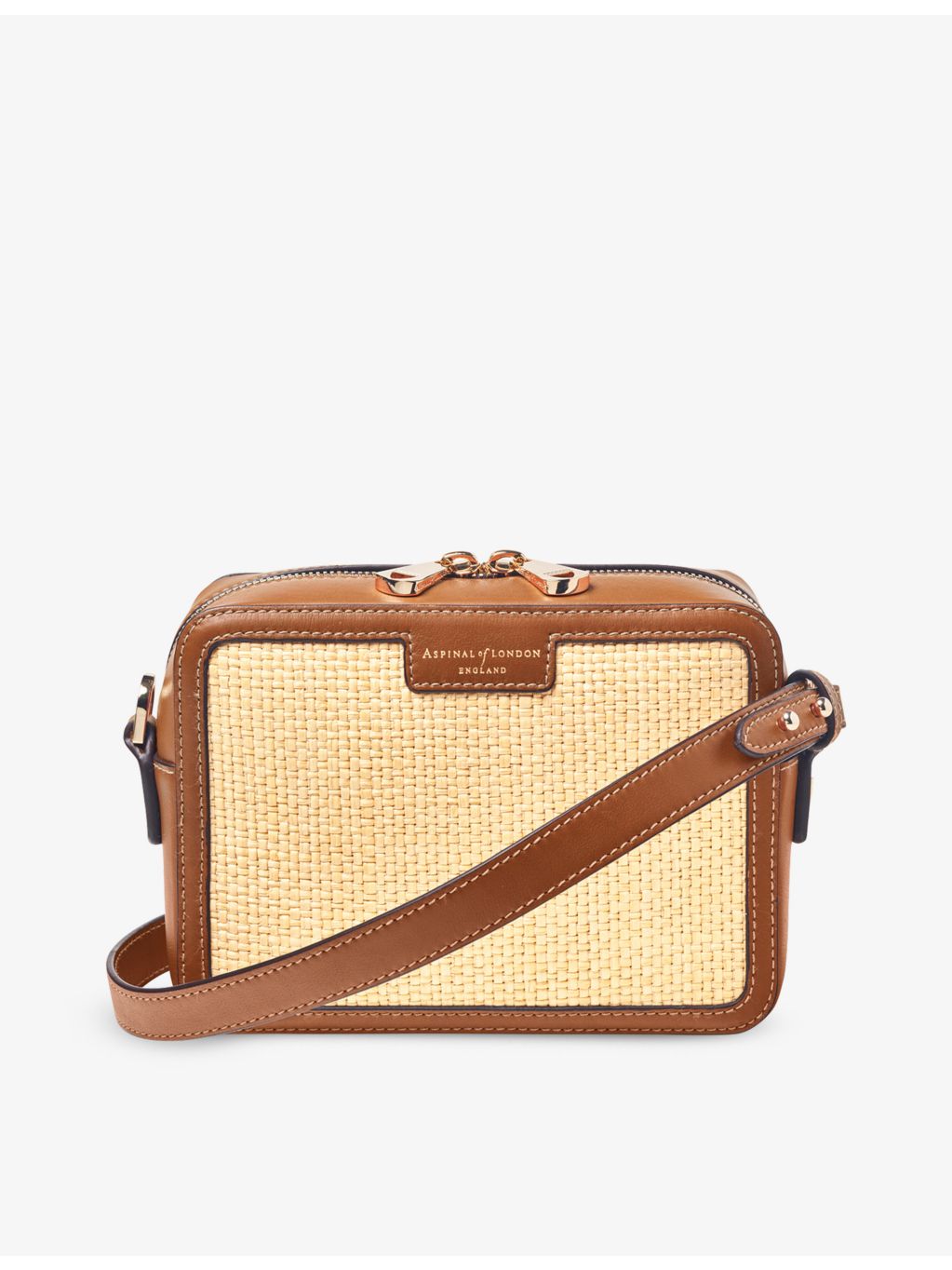 Aspinal of London contrast-weave logo-embossed leather camera bag, UK version