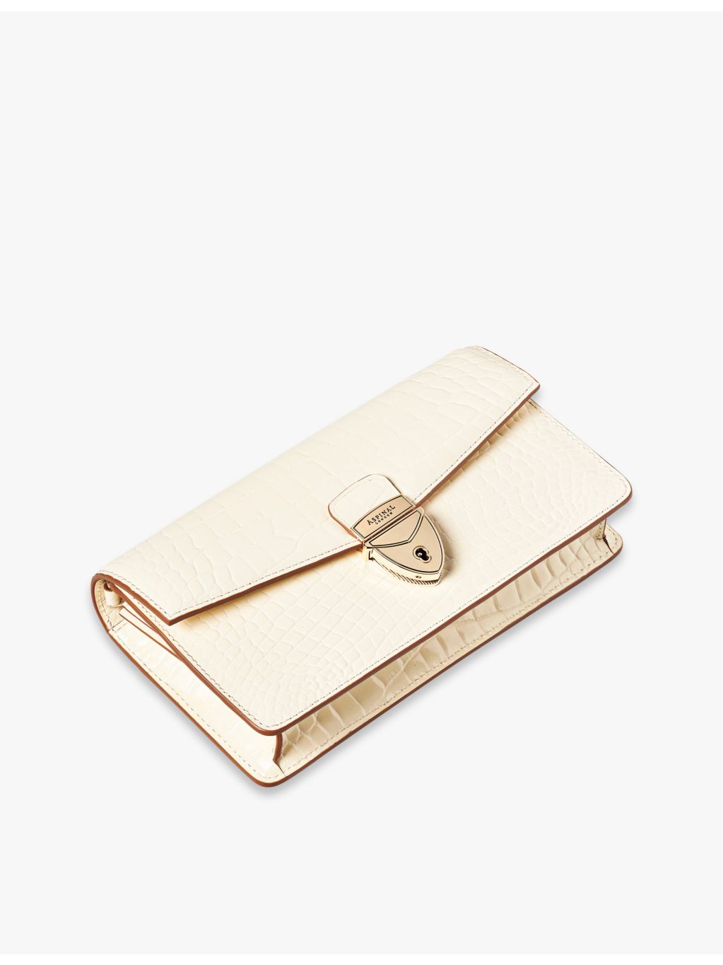 Aspinal of London Mayfair leather clutch with gold hardware, UK version