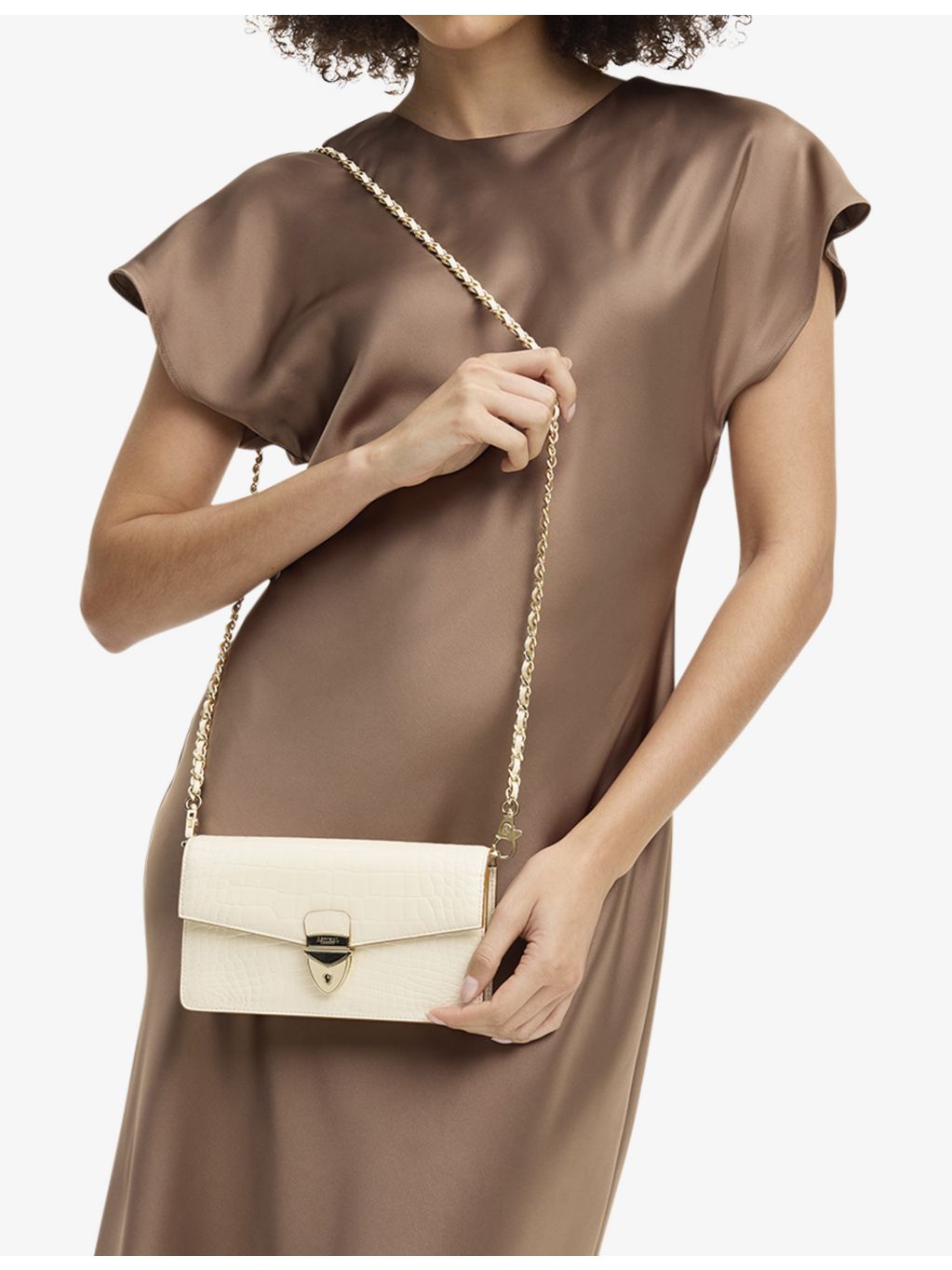 Aspinal of London Mayfair leather clutch with gold hardware, UK version