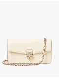 Aspinal of London Mayfair leather clutch with gold hardware, UK version