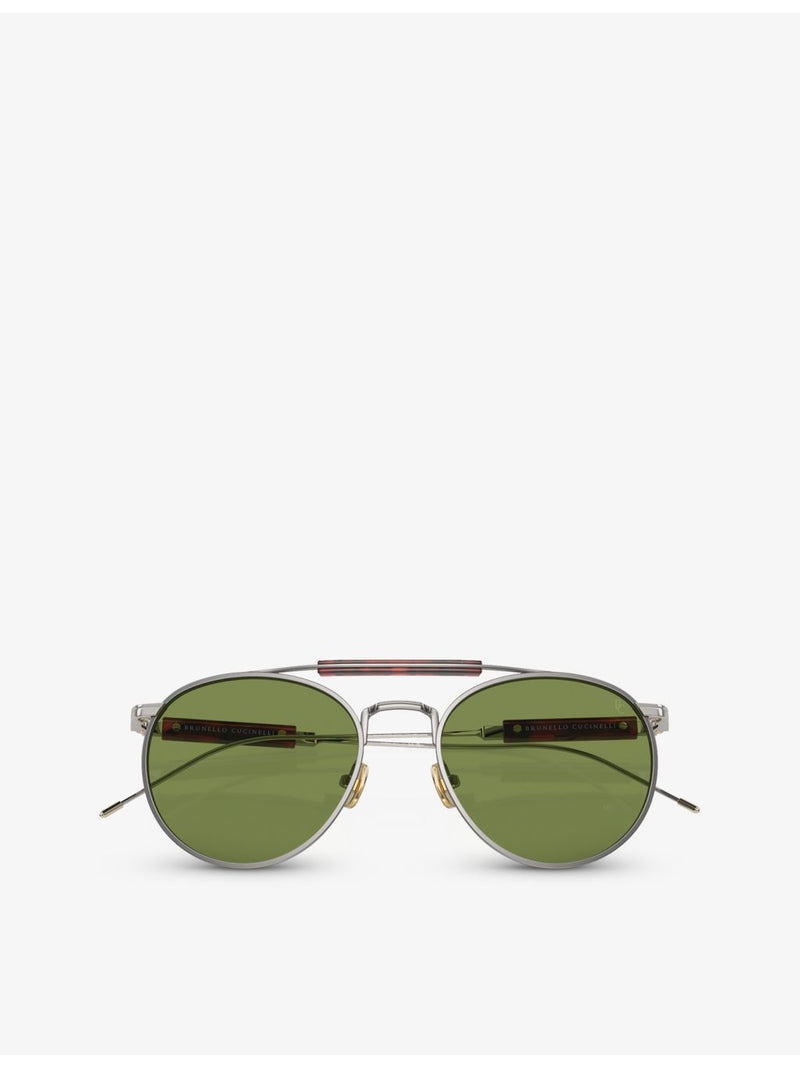 Brunello Cucinelli yellow gold-plated titanium round frame sunglasses, imported from the UK