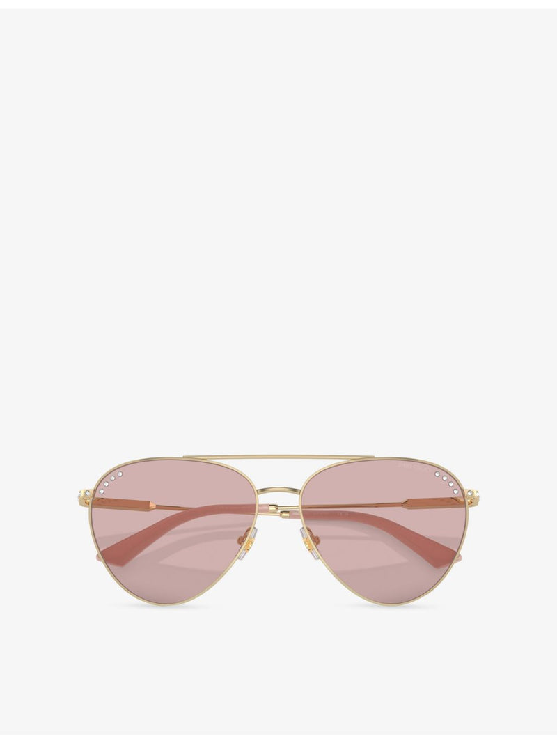Jimmy Choo steel pilot-frame sunglasses with crystal embellishments, UK version