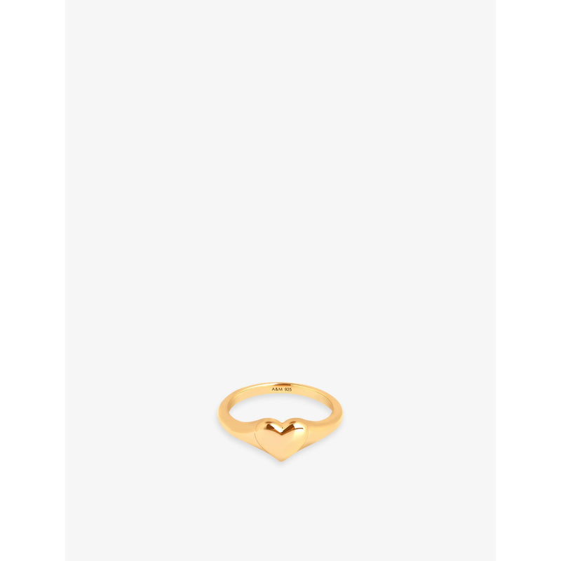 Heart 18ct yellow gold-plated sterling-silver signet ring - L