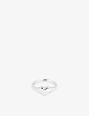 Astrid & Miyu Heart Signet Ring - Rhodium-Plated Sterling Silver - 0.8cm
