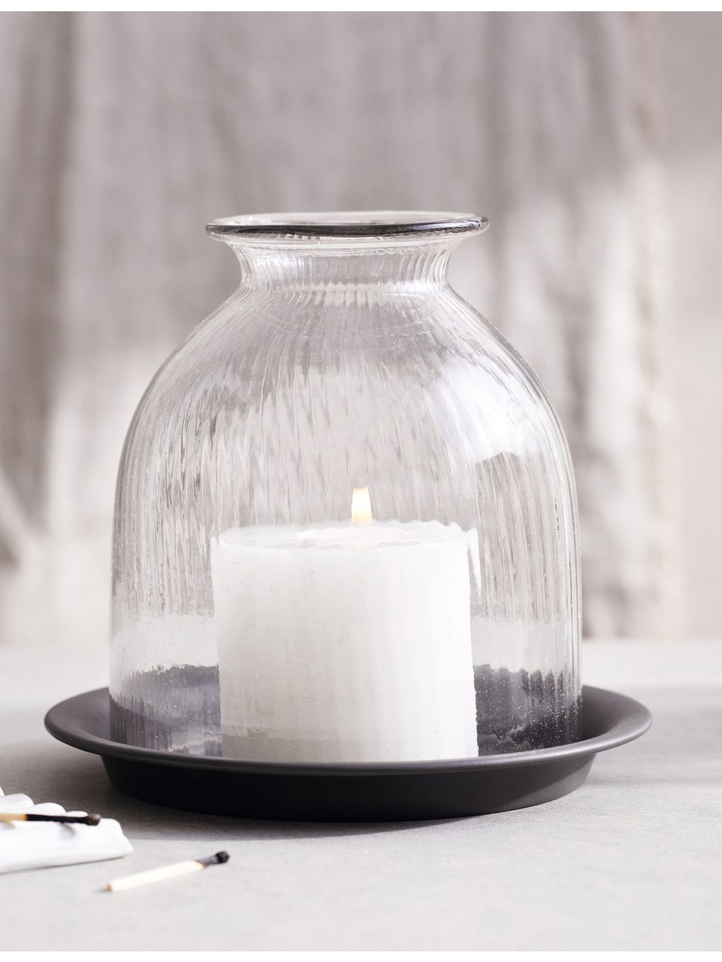 The White Company ribbed candle holder with tray 17.6cm - British product