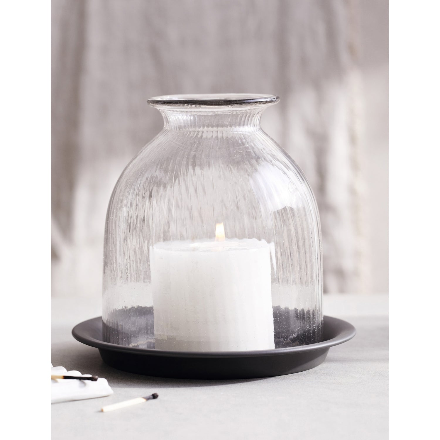 The White Company ribbed candle holder with tray 17.6cm - British product