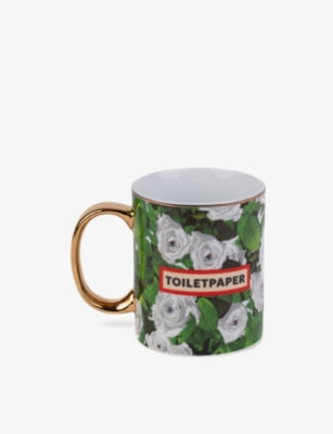 Seletti fine porcelain mug with roses and gold trim 10cm - British product