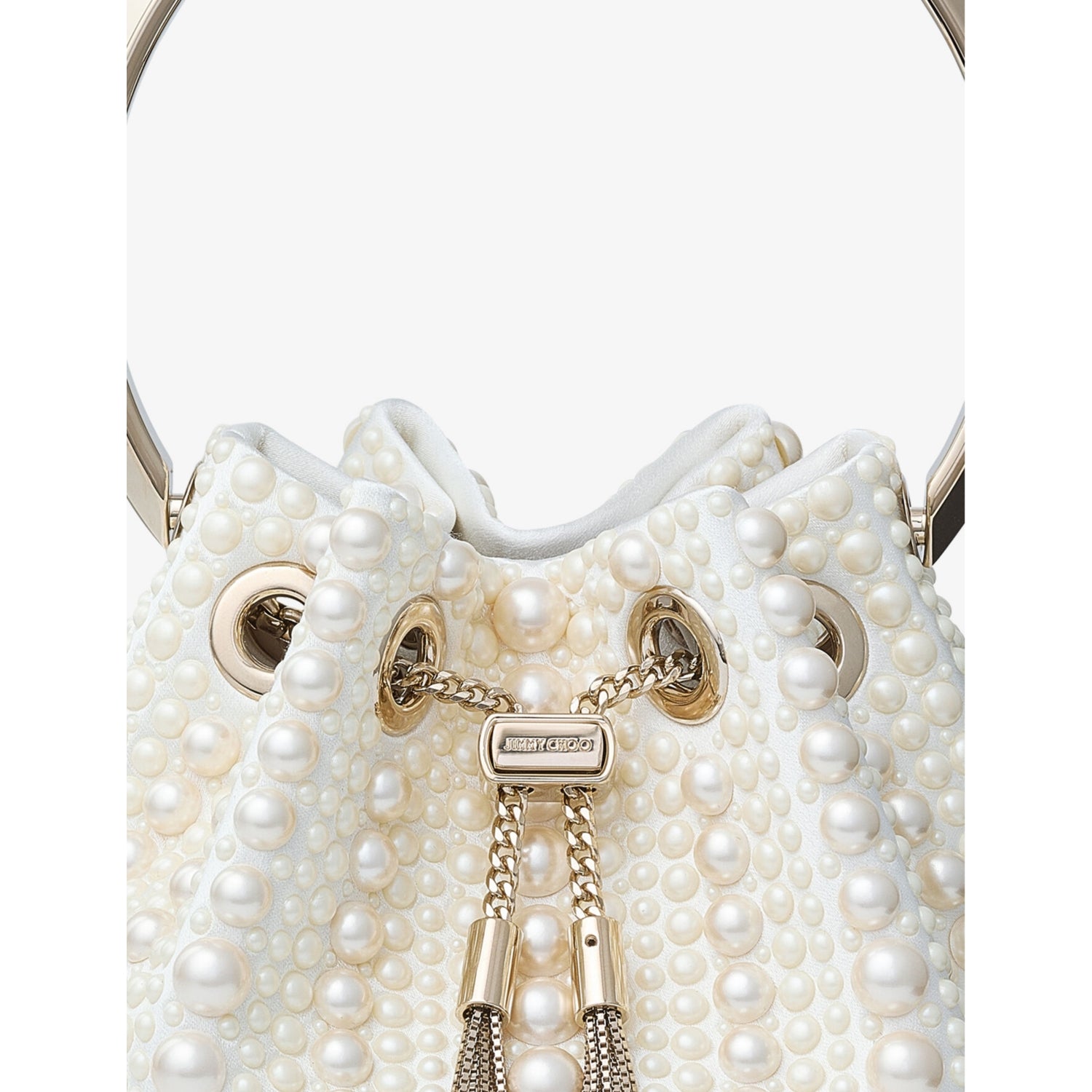 Jimmy Choo pearl-embellished satin top-handle bag - British product