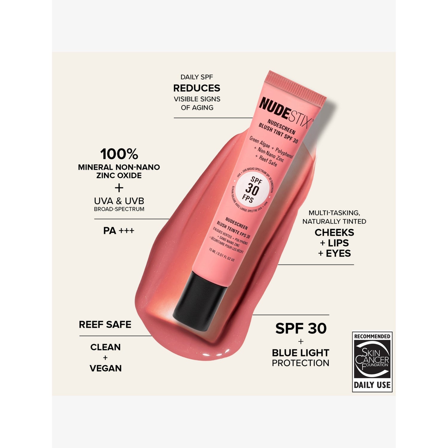 Nudestix Nudescreen tinted blush SPF 30 15ml (British brand)