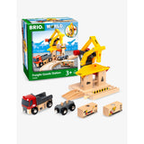 Brio wooden freight station playset with cargo wagon (British brand)