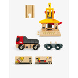 Brio wooden freight station playset with cargo wagon (British brand)