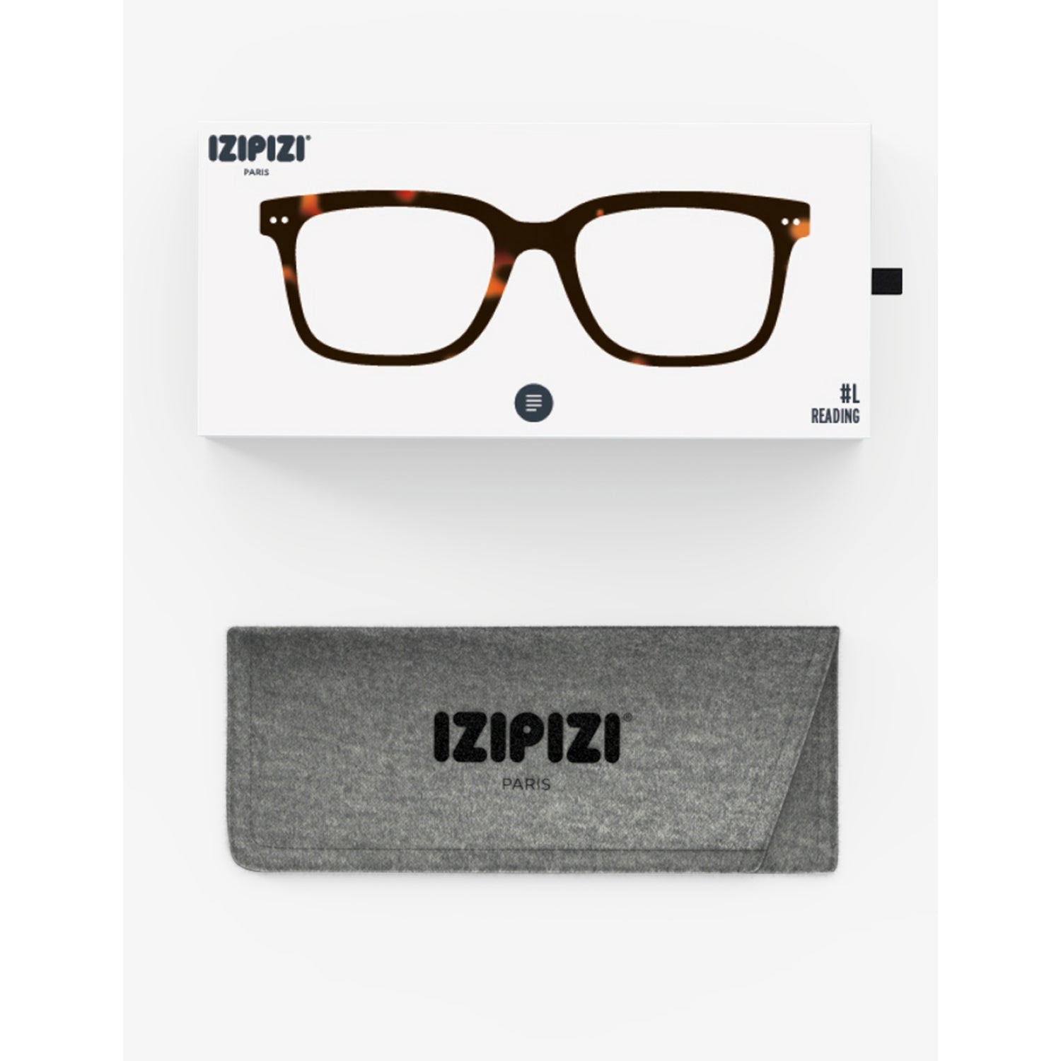 Izipizi square-framed blue tortoise reading glasses - British product