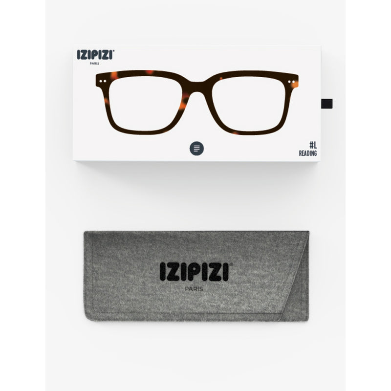 Izipizi square-framed blue tortoise reading glasses - British product