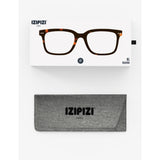 Izipizi square-framed blue tortoise reading glasses - British product