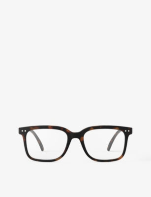 Izipizi square-framed blue tortoise reading glasses - British product