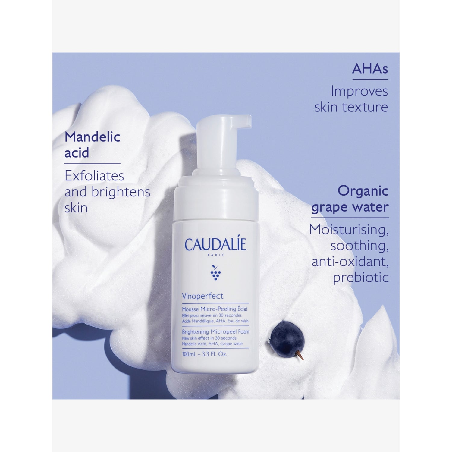 Caudalie Vinoperfect brightening micropeel foam 100ml (British brand)