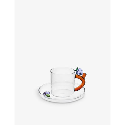 selfridges Ichendorf Blackberry Embellished Glass Coffee Cup and Saucer Set- Buy online at McGrocer