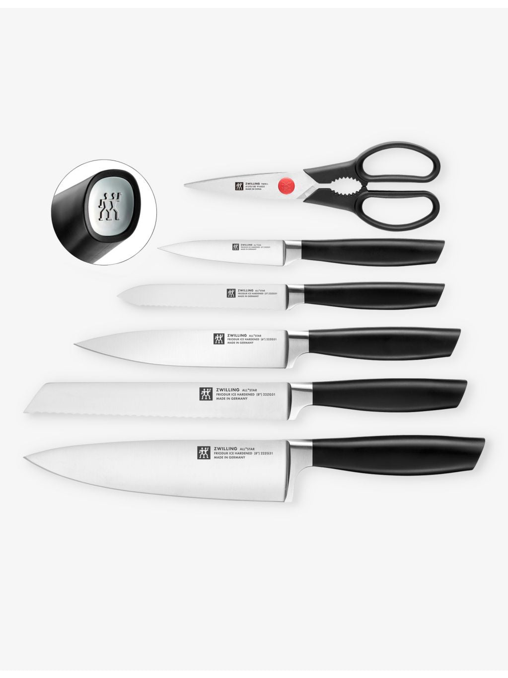 Zwilling J.A. Henckels All Star seven-piece stainless steel knife block - British product