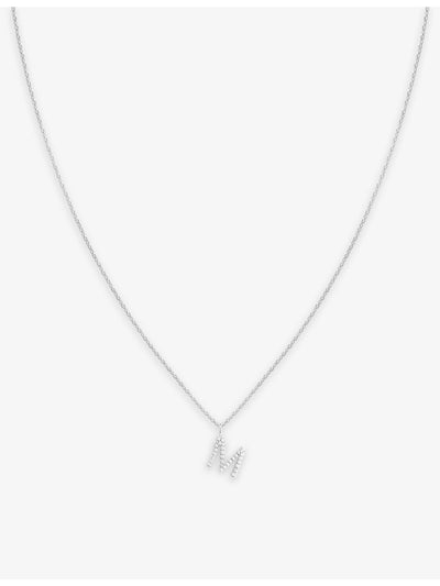 selfridges Astrid & Miyu Letter M Rhodium-Plated Sterling Silver Cubic Zirconia Pendant Necklace- Buy online at McGrocer