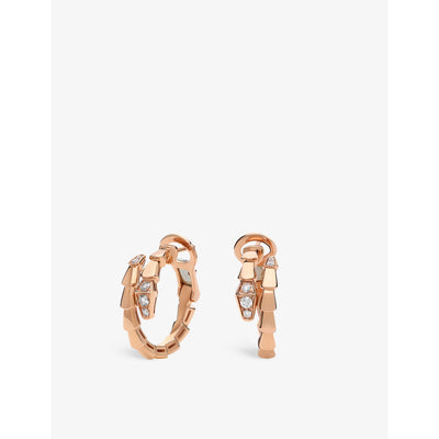 selfridges Bvlgari Serpenti Viper 18ct Rose Gold Diamond Hoop Earrings- Buy online at McGrocer