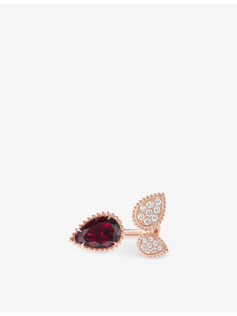 Boucheron Serpent Bohème pink gold diamond and rhodolite ring (British brand)