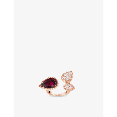 selfridges Boucheron Serpent Bohème 18ct Pink Gold 0.46ct Brilliant Cut Diamond and 5.4ct Rhodolite Ring- Buy online at McGrocer