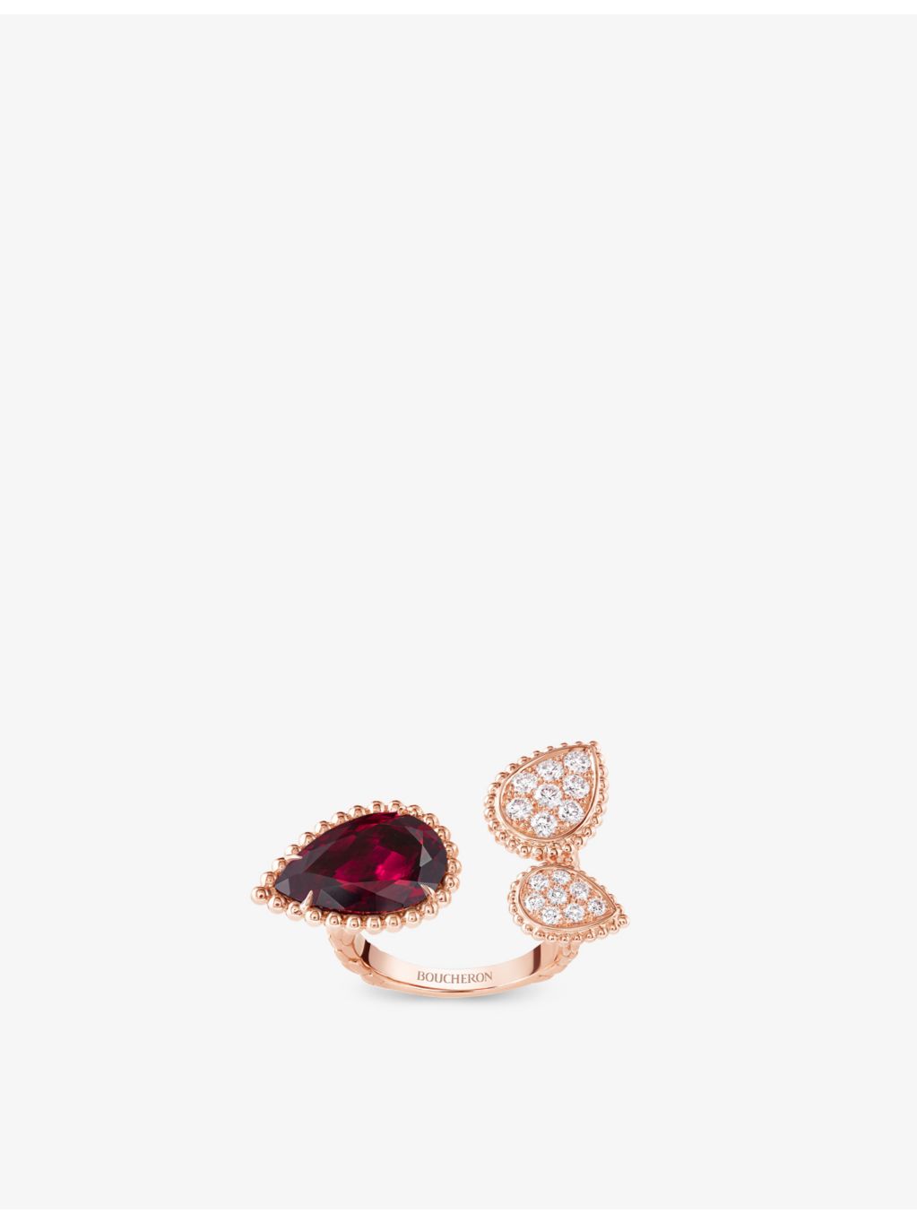 Boucheron Serpent Bohème pink gold diamond and rhodolite ring (British brand)