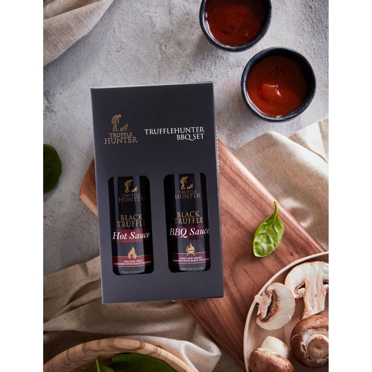 Trufflehunter infused BBQ and hot sauce set, UK version