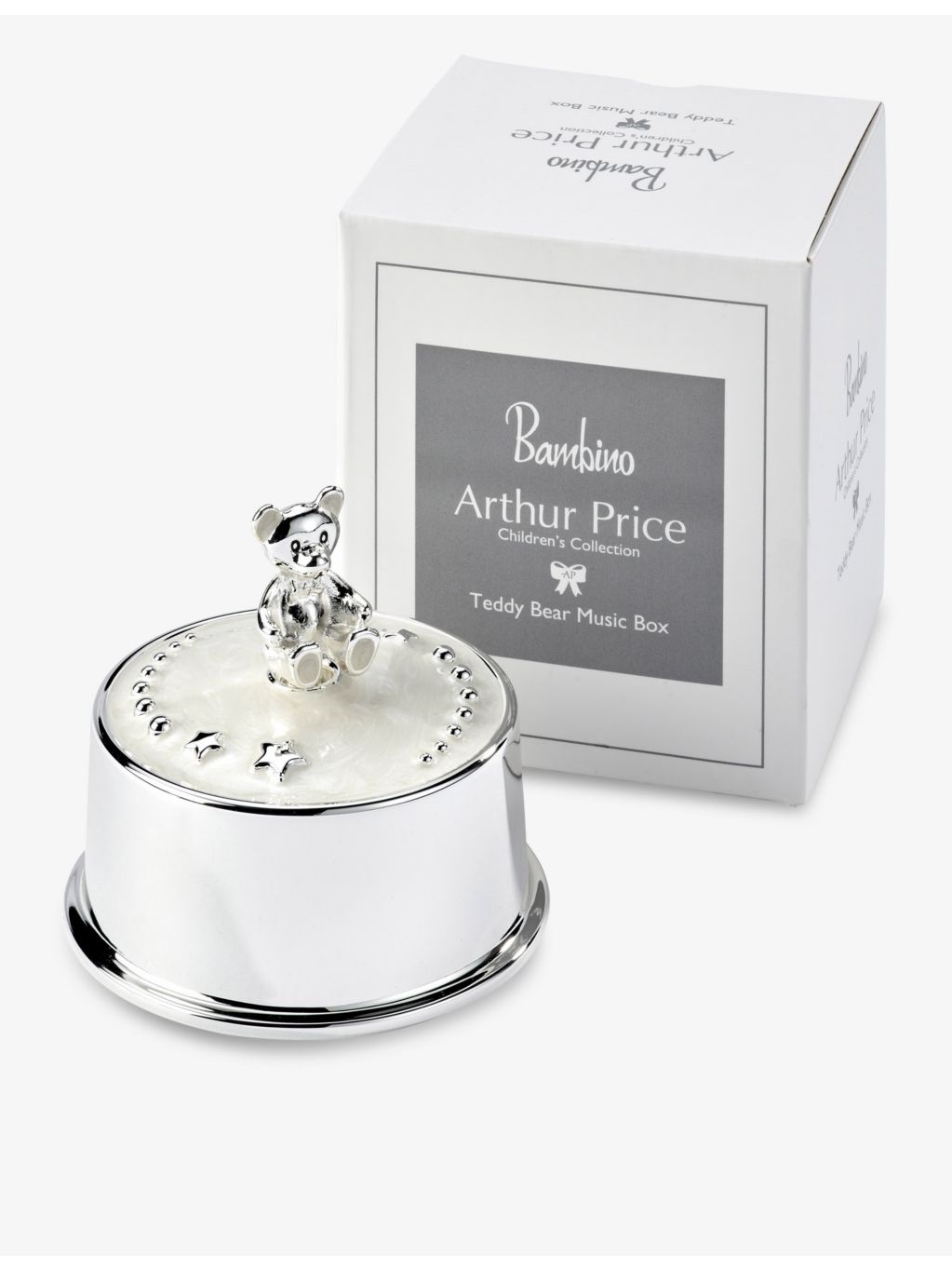 Arthur Price silver plated teddy bear music box 7.8cm, UK version