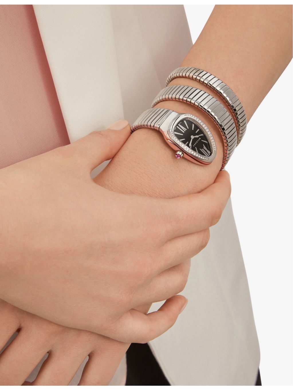Bvlgari Serpenti Tubogas stainless-steel diamond watch 35mm, UK version