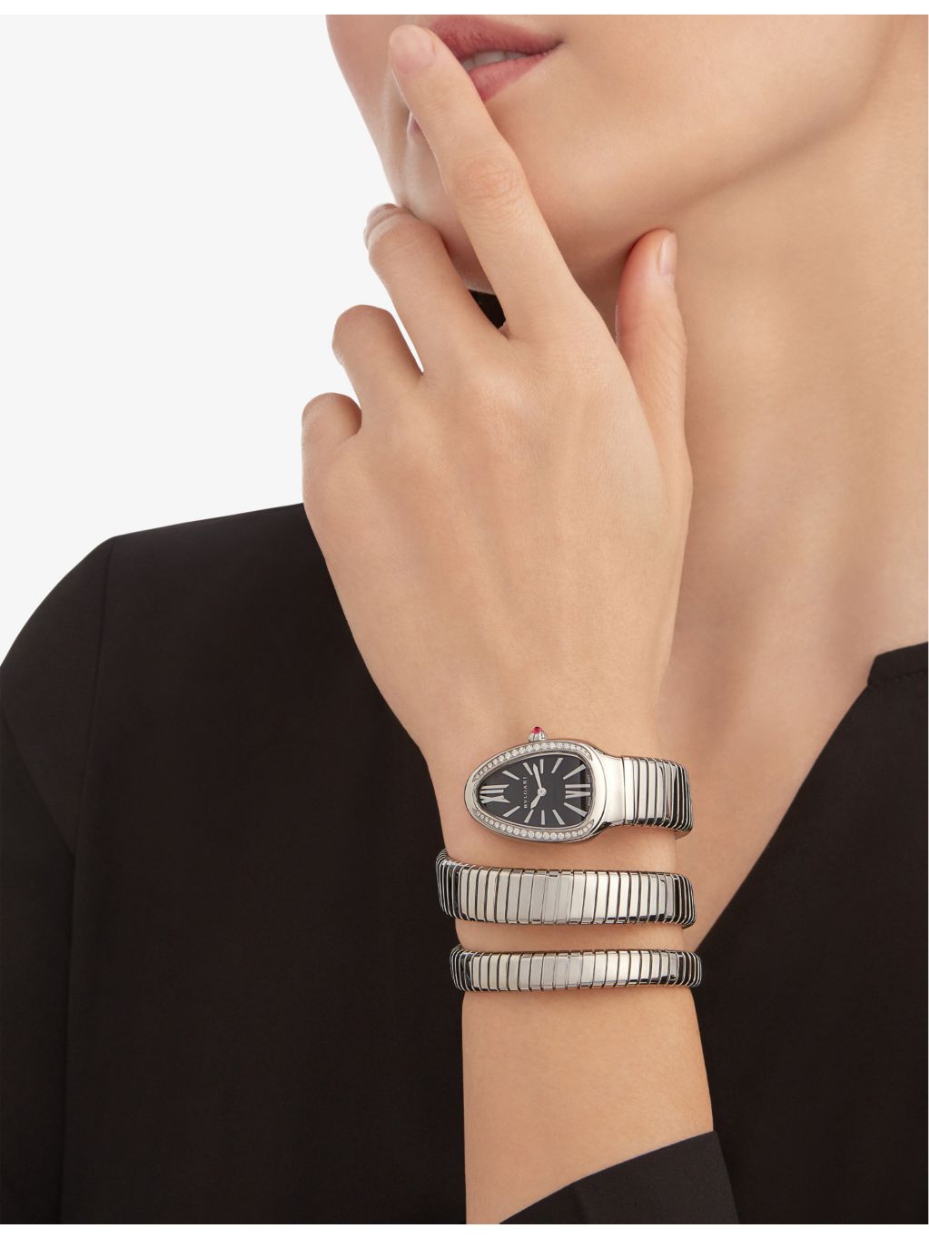 Bvlgari Serpenti Tubogas stainless-steel diamond watch 35mm, UK version