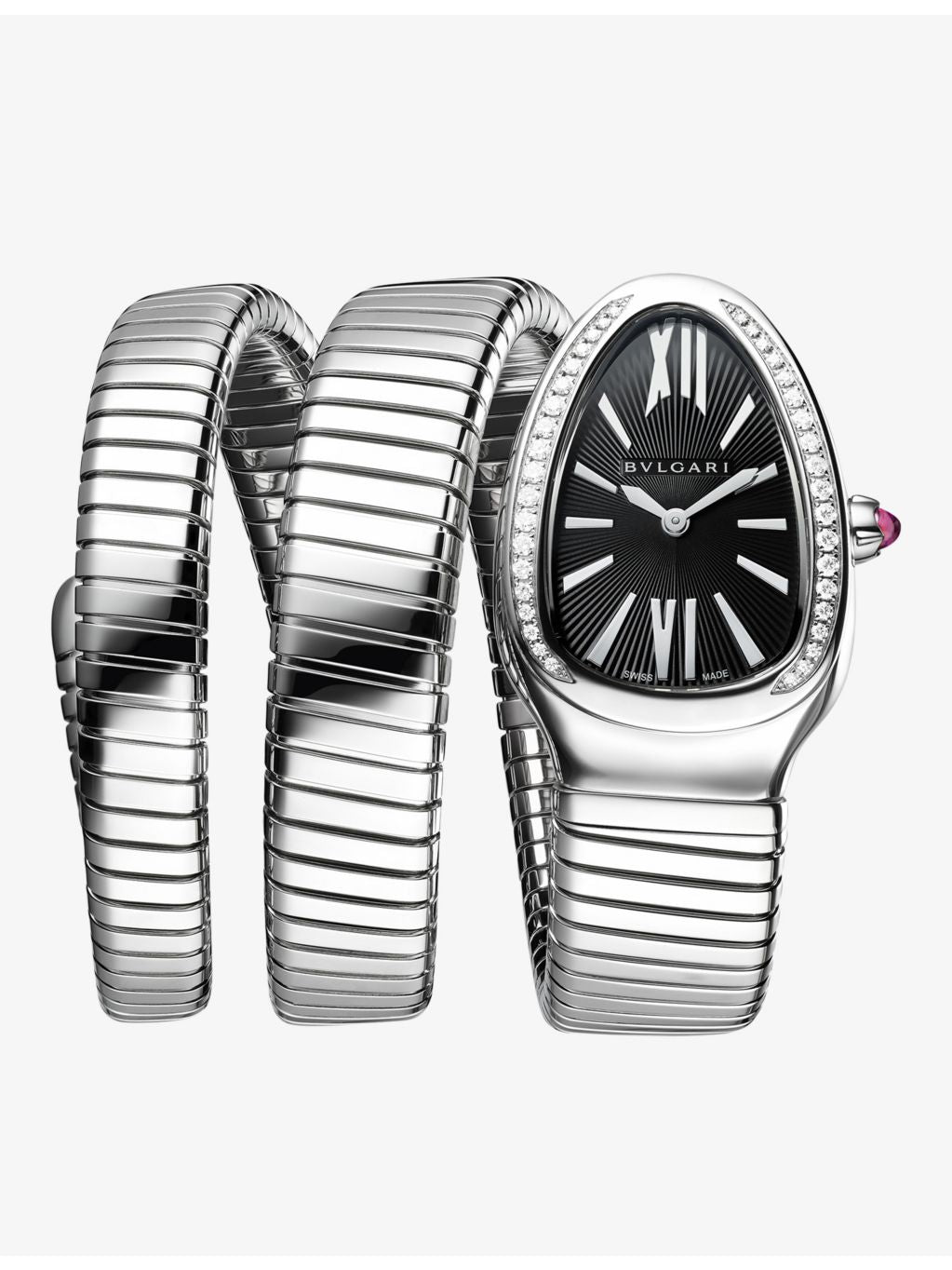Bvlgari Serpenti Tubogas stainless-steel diamond watch 35mm, UK version
