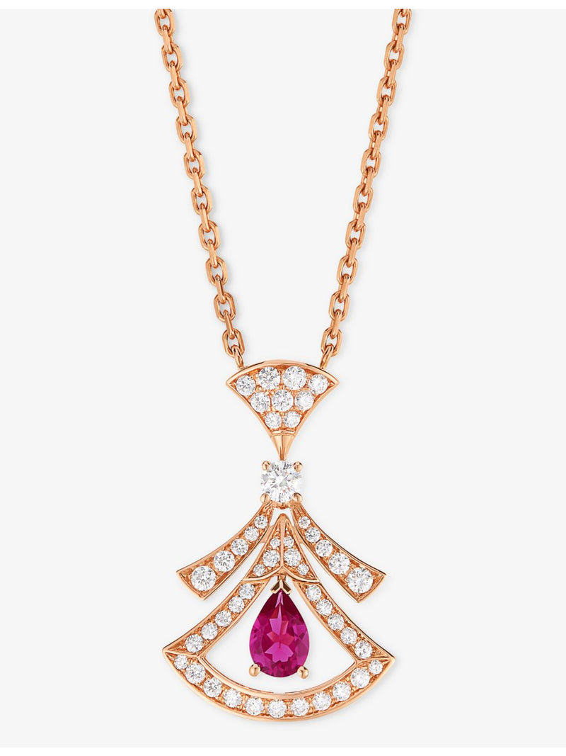 Bvlgari Divas' Dream rose gold diamond and rubellite pendant necklace (British brand)