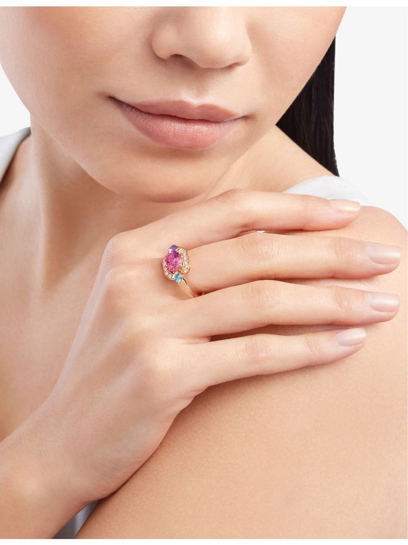 Bvlgari Allegra rose-gold multi-gemstone ring, UK version