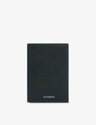 Sandro logo-embossed faux-leather bifold card holder with six slots, UK version