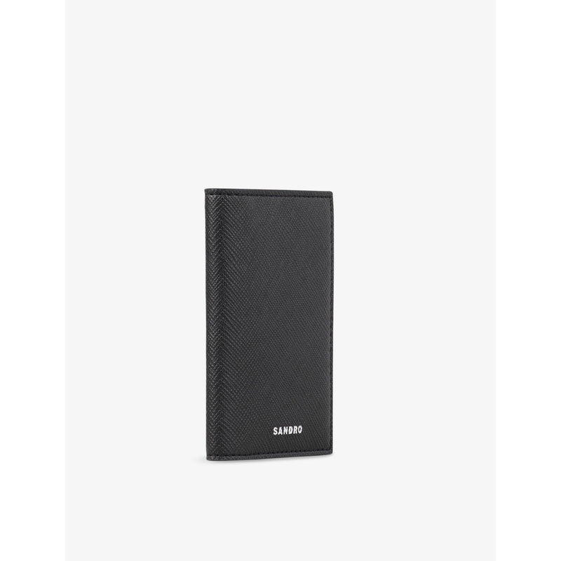 Sandro logo-embossed faux-leather bifold card holder with six slots, UK version